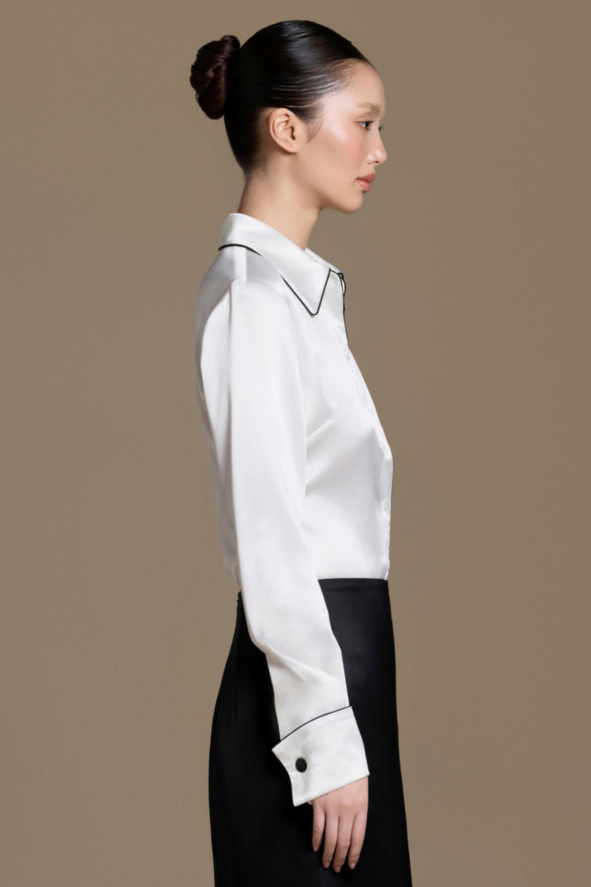 Sorelia Black-trimmed Silk Top