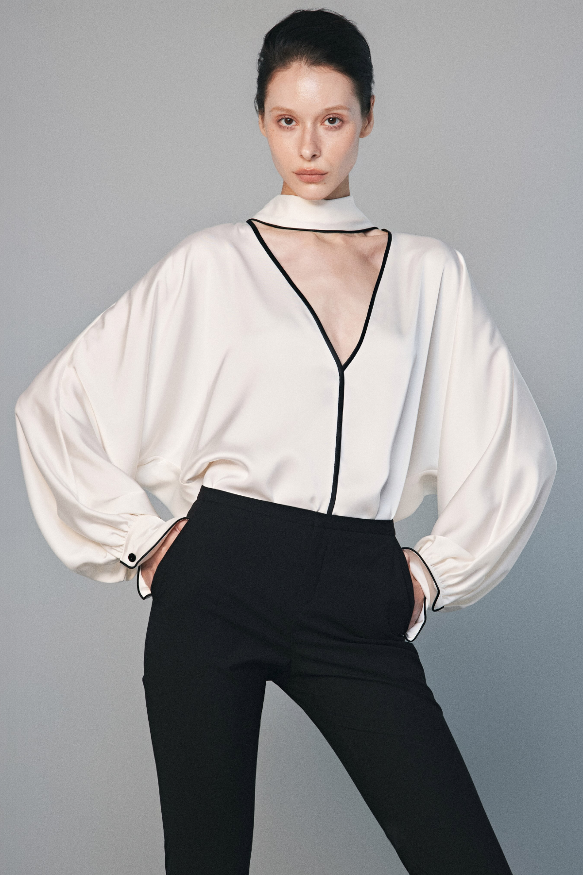 Elowisse Black-trimmed Silk Top